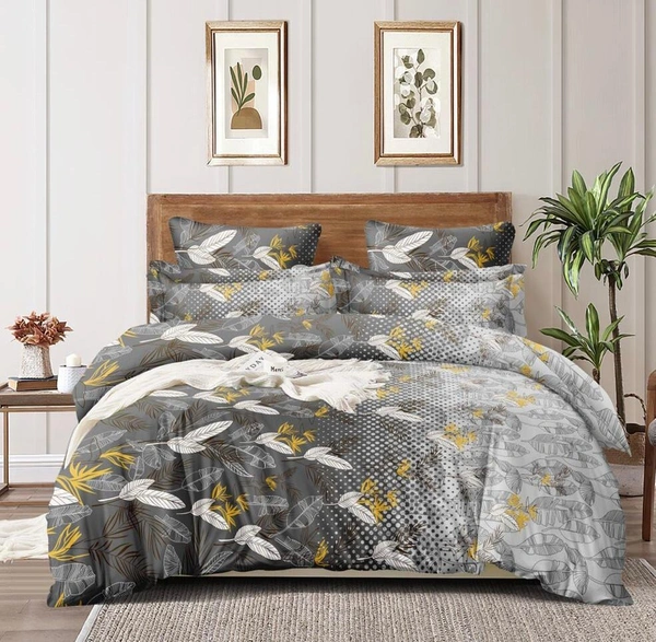 The Grey Autumn Double Bedsheet with Pillow Covers(1+2) Set - Grey