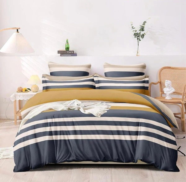 The Dark Blue lines Double Bedsheet with Pillow Covers(1+2) set - Dark Blue
