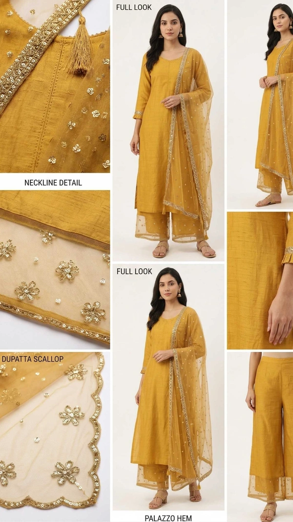 Elegant Embroidered Rayon Kurta Palazzo Set with Net Dupatta | Premium Ethnic Wear for Women - M