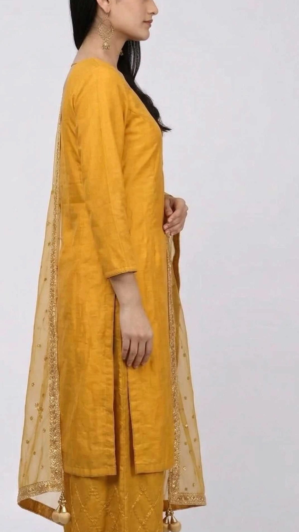 Elegant Embroidered Rayon Kurta Palazzo Set with Net Dupatta | Premium Ethnic Wear for Women - M