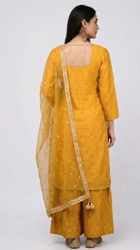Elegant Embroidered Rayon Kurta Palazzo Set with Net Dupatta | Premium Ethnic Wear for Women - M