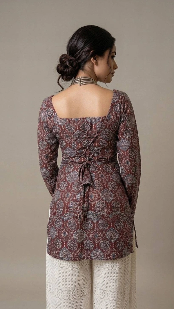 Heer Corset Style Printed Cotton Kurti for Women | Square Neck Tie-Up Short Kurti | Stylish Daily Wear Top - M