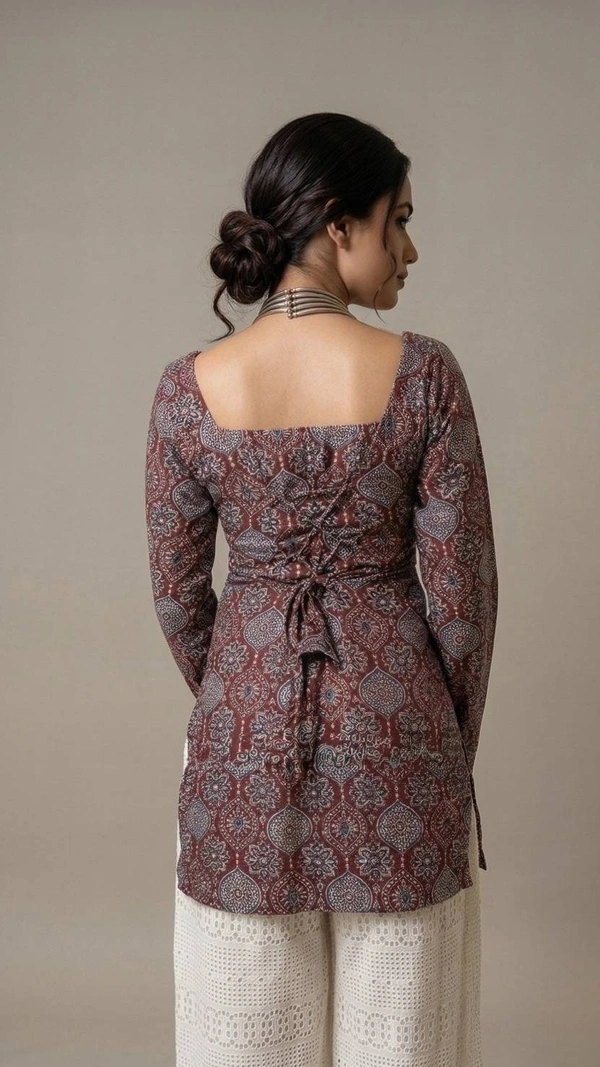 Heer Corset Style Printed Cotton Kurti for Women | Square Neck Tie-Up Short Kurti | Stylish Daily Wear Top - L