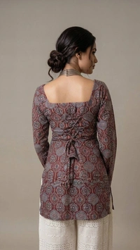 Heer Corset Style Printed Cotton Kurti for Women | Square Neck Tie-Up Short Kurti | Stylish Daily Wear Top - XL