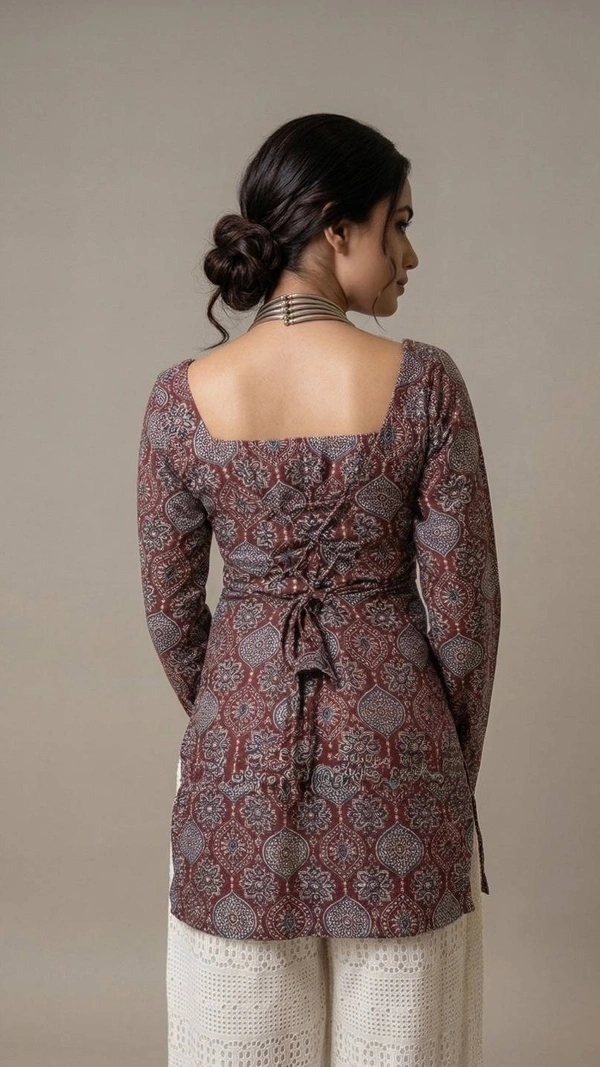 Heer Corset Style Printed Cotton Kurti for Women | Square Neck Tie-Up Short Kurti | Stylish Daily Wear Top - XL