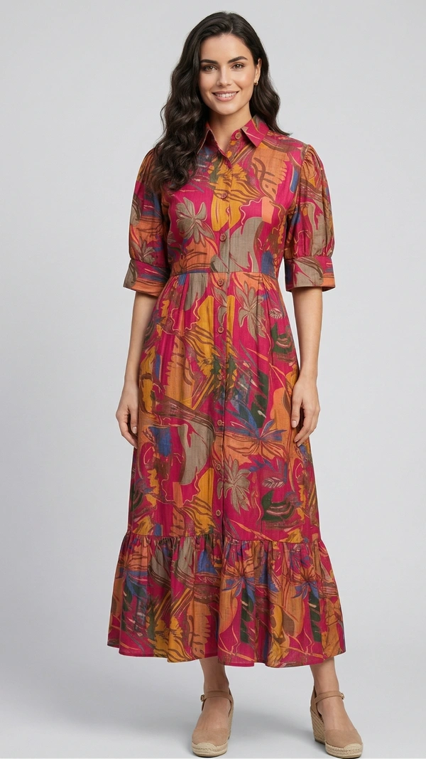 Women’s Stylish Printed Midi Dress | Casual & Party Wear