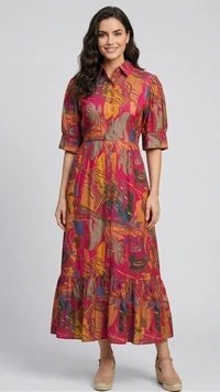 Women’s Stylish Printed Midi Dress | Casual & Party Wear - S