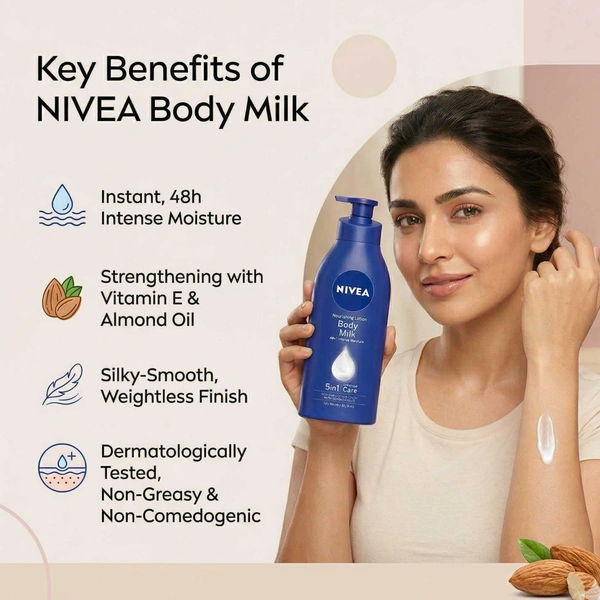 Nourishing Body Milk Lotion with Almond Oil & Vitamin E – 5 in 1 Complete Care f