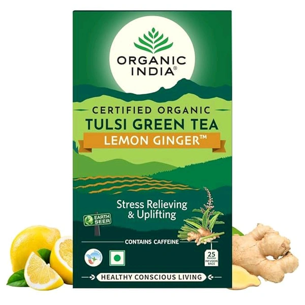 Organic India Tulsi Green Tea Lemon Ginger - 25 Tea Bags