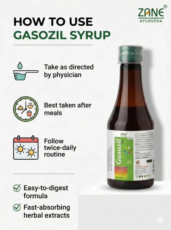 ZANE AYURVEDA Zane Ayurveda GASOZIL Syrup – Gas, Acidity & Bloating Relief - 200ML