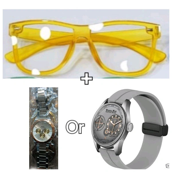 Men Fashionable Products. Buy A Watch And Get a Free Stylist glass/ White Frem Or Pink Frem Or Sky Blue Frem Holden Etc Frem Free Of Cost - Silver, Free