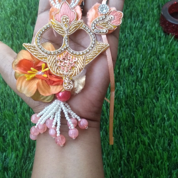 Sober Peach Big Pair Rakhi in heavy work( Big Size) 