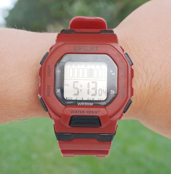 Digital Sports Watch - Red, Free Size