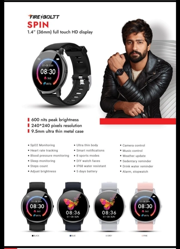  Fire Bolt Smart Watch SPIN - Black Blue Grey & Pink