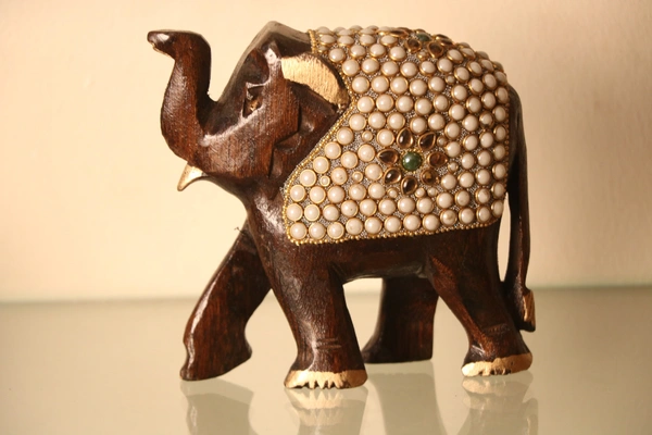 Wooden Designing Elephant  - Medium