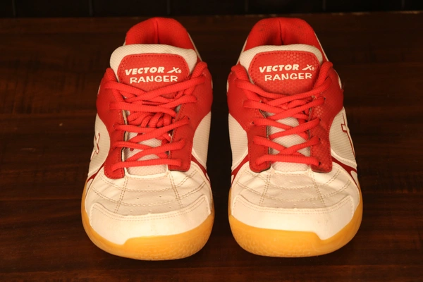 Vector X Ranger Badminton/Court Shoes Plus Non Marking Crepe Rubber Outsole, Lightweight & Comfort Shoe - 8UK, White & Red