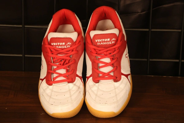 Vector X Ranger Badminton/Court Shoes Plus Non Marking Crepe Rubber Outsole, Lightweight & Comfort Shoe - 8UK, White & Red