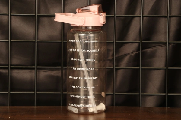 JEBISON 2 L Capacity Belt Straw Transparent Motivational Water Bottles - Big, Pink