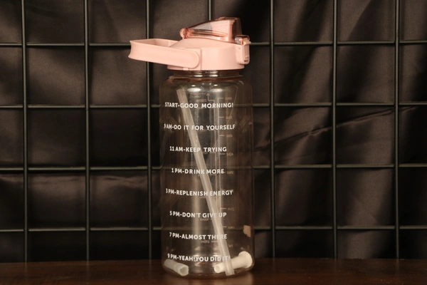 JEBISON 2 L Capacity Belt Straw Transparent Motivational Water Bottles - Big, Pink