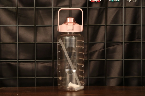 JEBISON 2 L Capacity Belt Straw Transparent Motivational Water Bottles - Big, Pink