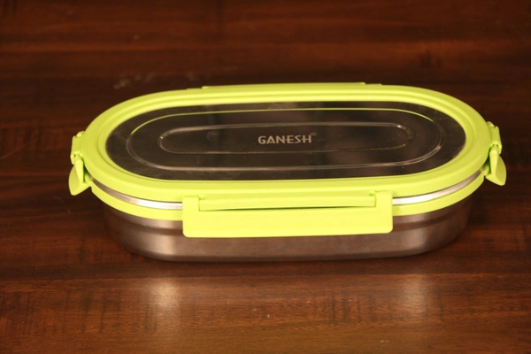 GANESH Craze Stainless Steel Tiffin Lunch Box - Medium, Green + Silver