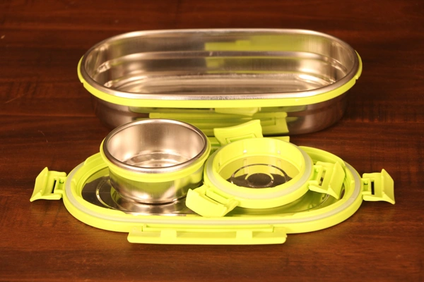 GANESH Craze Stainless Steel Tiffin Lunch Box - Medium, Green + Silver