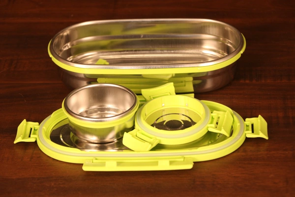 GANESH Craze Stainless Steel Tiffin Lunch Box - Medium, Green + Silver