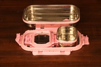 CELLO Click it Steel Insulated Lunch Box - Medium, Pink + Silver