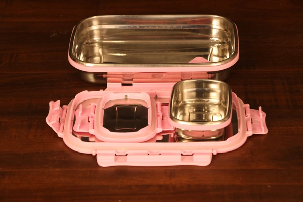 CELLO Click it Steel Insulated Lunch Box - Medium, Pink + Silver
