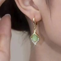 Ipair Light Luxury Elegant Green Opal Women's Earrings Dating Banquet Party Gift For Women And Girls - free size, green