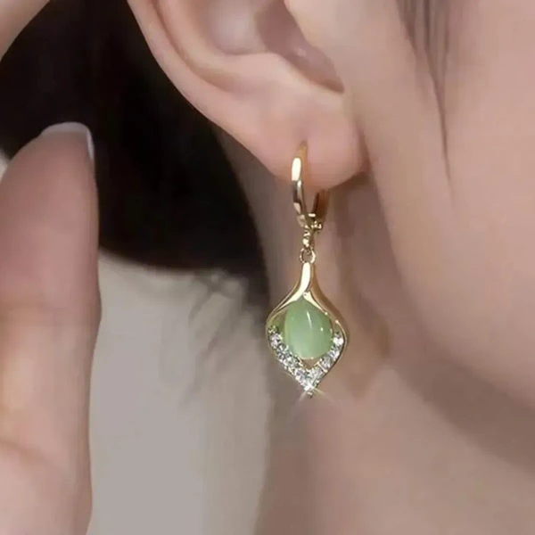 Ipair Light Luxury Elegant Green Opal Women's Earrings Dating Banquet Party Gift For Women And Girls - free size, green