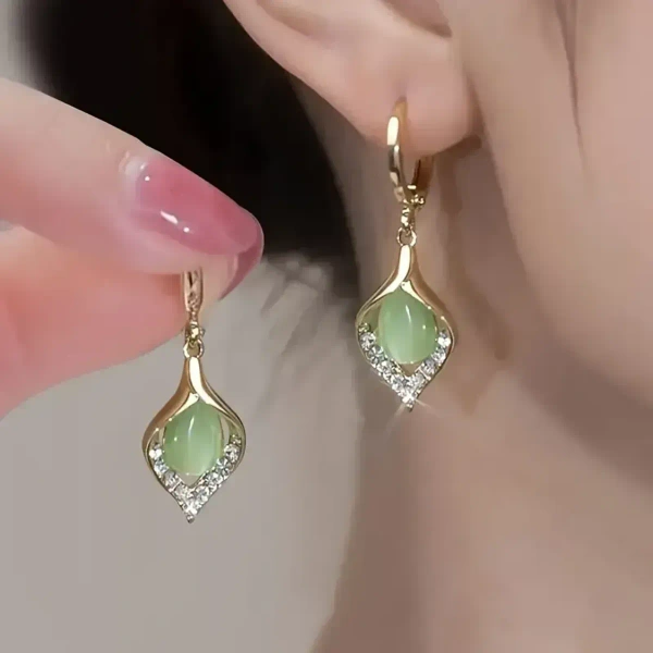 Ipair Light Luxury Elegant Green Opal Women's Earrings Dating Banquet Party Gift For Women And Girls - free size, green
