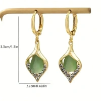 Ipair Light Luxury Elegant Green Opal Women's Earrings Dating Banquet Party Gift For Women And Girls - free size, green