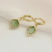 Ipair Light Luxury Elegant Green Opal Women's Earrings Dating Banquet Party Gift For Women And Girls - free size, green