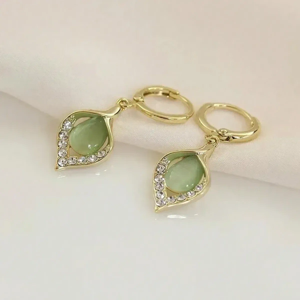 Ipair Light Luxury Elegant Green Opal Women's Earrings Dating Banquet Party Gift For Women And Girls - free size, green