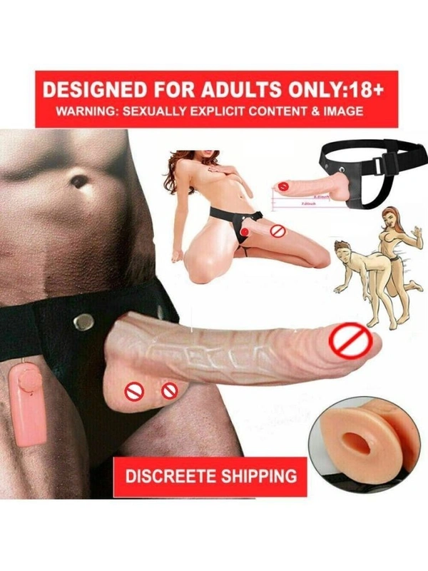 7 INCH BIG HOLLOW STRAP ON DILDO WITH VIBRATION AND BELT FEMALE SEX TOY BY  (LOW PRICE) - 7 INCH, SKIN