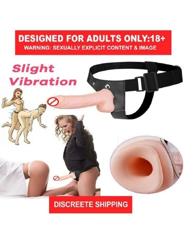 7 INCH BIG HOLLOW STRAP ON DILDO WITH VIBRATION AND BELT FEMALE SEX TOY BY  (LOW PRICE) - 7 INCH, SKIN