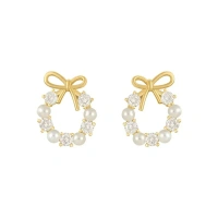 Crystal Pearl Earing Stud For Women And Girls - free size, white & golden
