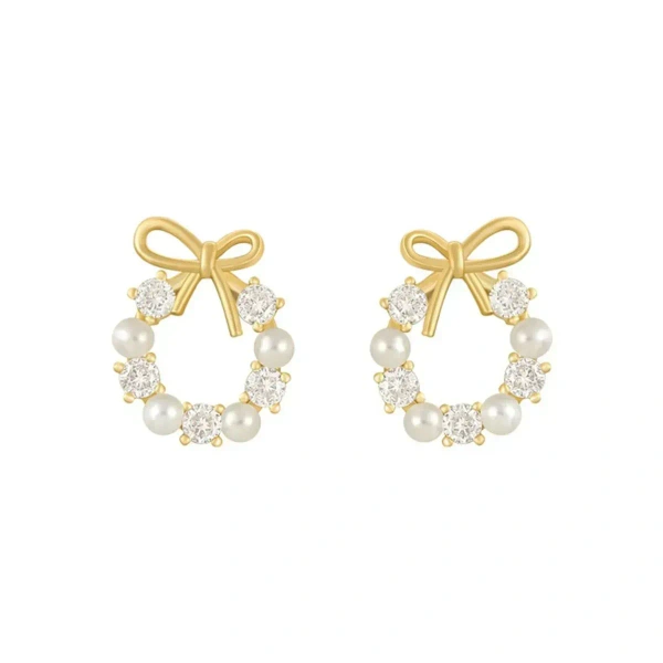 Crystal Pearl Earing Stud For Women And Girls - free size, white & golden