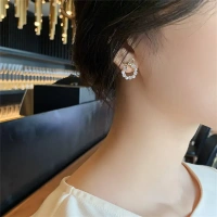 Crystal Pearl Earing Stud For Women And Girls - free size, white & golden