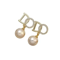 Elegant Golden 'D-O' Statement Earrings With Hanging Pearls - A Perfect Blend Of Luxury, Style, And Sophistication For Every Occasion" - free size, golden