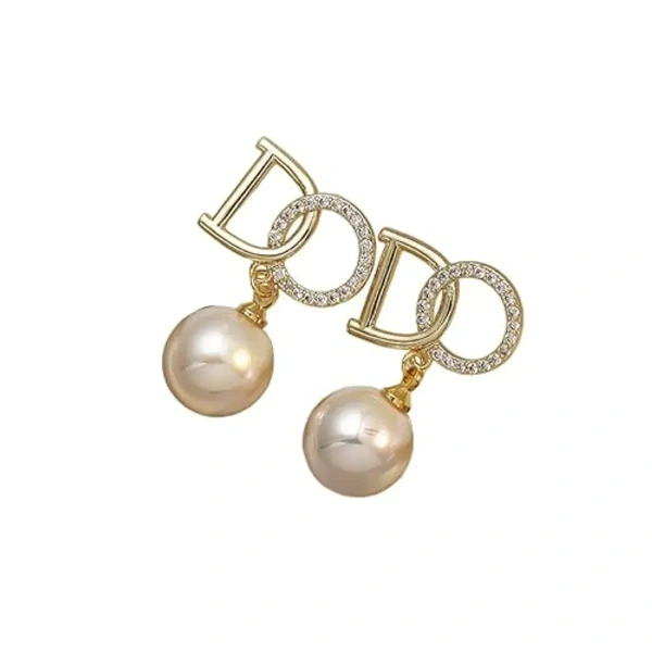 Elegant Golden 'D-O' Statement Earrings With Hanging Pearls - A Perfect Blend Of Luxury, Style, And Sophistication For Every Occasion" - free size, golden