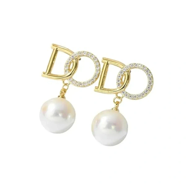 Elegant Golden 'D-O' Statement Earrings With Hanging Pearls - A Perfect Blend Of Luxury, Style, And Sophistication For Every Occasion" - free size, golden