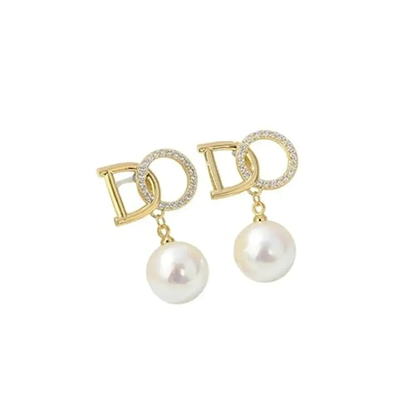 Elegant Golden 'D-O' Statement Earrings With Hanging Pearls - A Perfect Blend Of Luxury, Style, And Sophistication For Every Occasion" - free size, golden