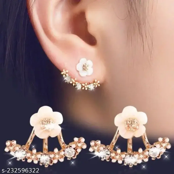 Floral Front Back Earring | Gold Stud Earring Designer Earring |AD Stone Earring | Fancy Earring | Earring For Girls With Rose-Gold-Plated Less - free size, pink