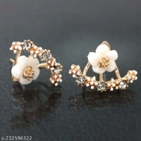 Floral Front Back Earring | Gold Stud Earring Designer Earring |AD Stone Earring | Fancy Earring | Earring For Girls With Rose-Gold-Plated Less - free size, pink