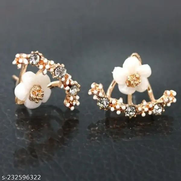 Floral Front Back Earring | Gold Stud Earring Designer Earring |AD Stone Earring | Fancy Earring | Earring For Girls With Rose-Gold-Plated Less - free size, pink