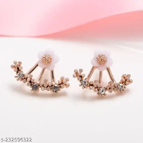 Floral Front Back Earring | Gold Stud Earring Designer Earring |AD Stone Earring | Fancy Earring | Earring For Girls With Rose-Gold-Plated Less - free size, pink