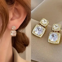 Korean Rhinestone Decor Drop Earrings Gold - free size, white