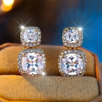 Korean Rhinestone Decor Drop Earrings Gold - free size, white